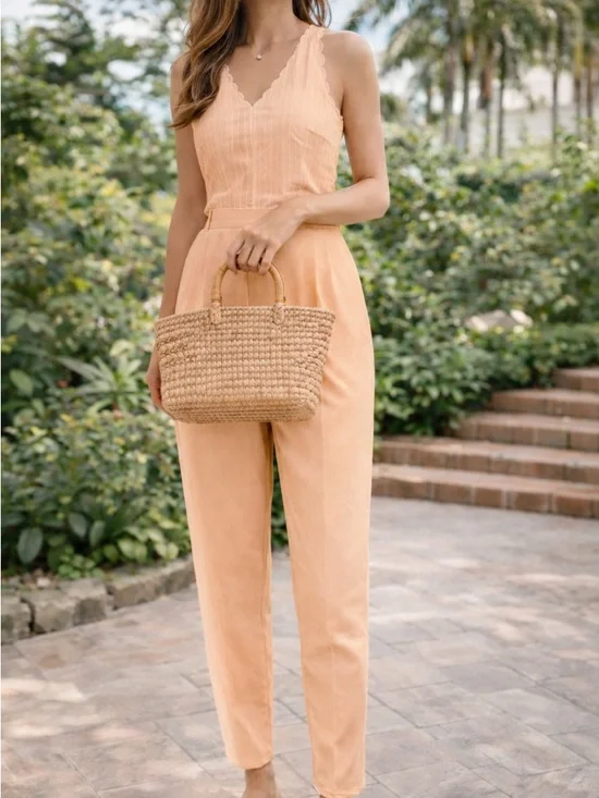 J.Jill Peach Linen Stretch Pull-On Pants XL Tapered Ankle Casual Chic Spring - Picture 1 of 5